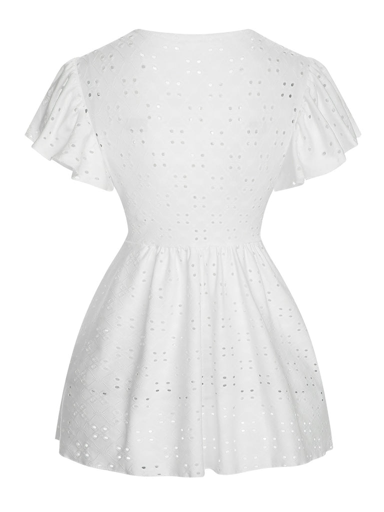 1940s Tie Front Eyelet Embroidered Blouse, vintage top, retro blouse - perfect for women who love vintage and retro fashion