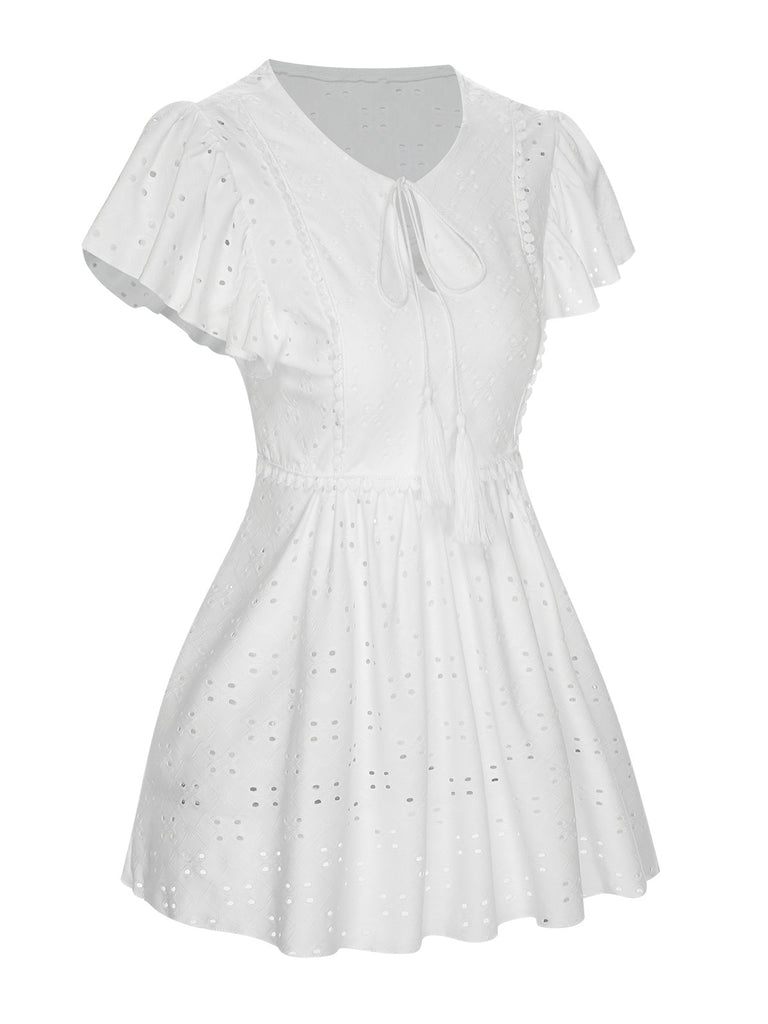 1940s Tie Front Eyelet Embroidered Blouse, vintage top, retro blouse - perfect for women who love vintage and retro fashion