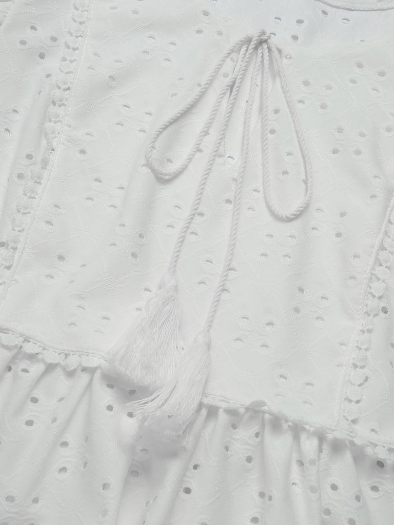 1940s Tie Front Eyelet Embroidered Blouse, vintage top, retro blouse - perfect for women who love vintage and retro fashion