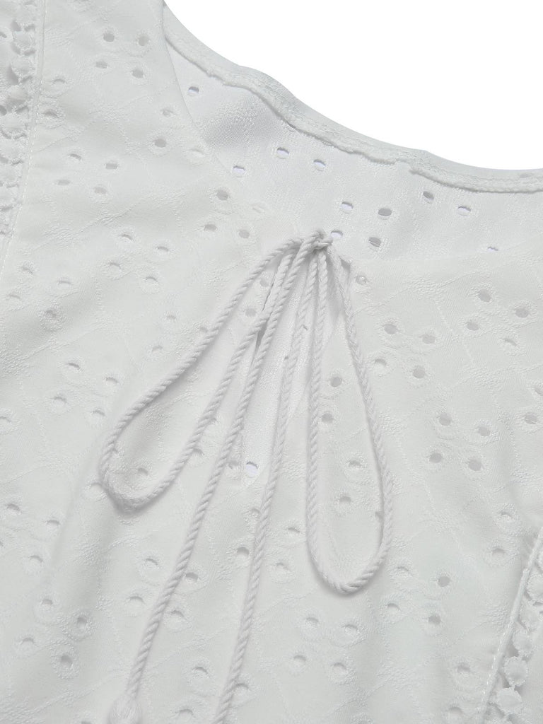 1940s Tie Front Eyelet Embroidered Blouse, vintage top, retro blouse - perfect for women who love vintage and retro fashion
