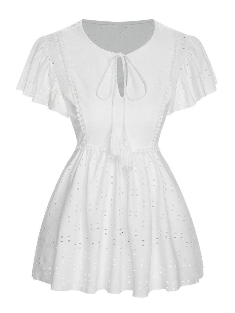 1940s Tie Front Eyelet Embroidered Blouse, vintage top, retro blouse - perfect for women who love vintage and retro fashion