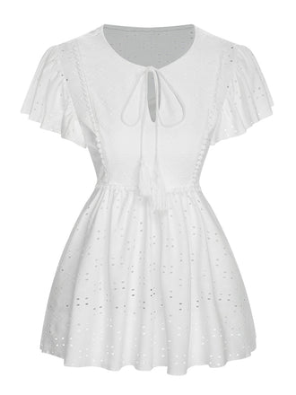 1940s Tie Front Eyelet Embroidered Blouse, vintage top, retro blouse - perfect for women who love vintage and retro fashion