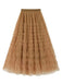 1940s Tiered Mesh Ruffle A-Line Solid Skirt - vintage skirt, retro style, elegant red
