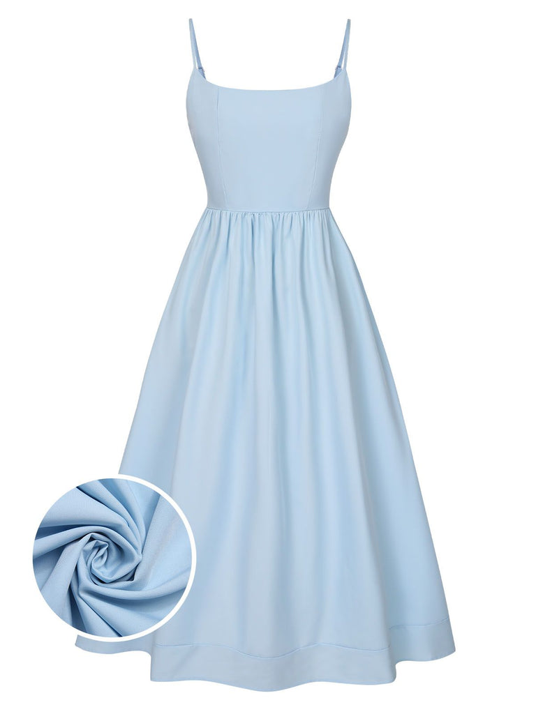 1940s U-Neck Spaghetti Strap Pleated Dress — a 1940s silhouette that turns sidewalks into runways