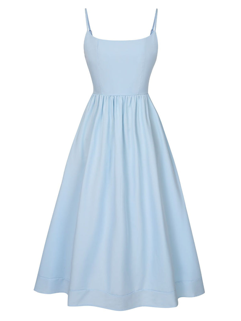 She slips into this 1940s U-Neck Spaghetti Strap Pleated Dress and suddenly it's a 1940s daydream