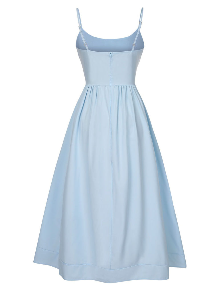 1940s U-Neck Spaghetti Strap Pleated Dress: where 1940s romance meets her modern spirit