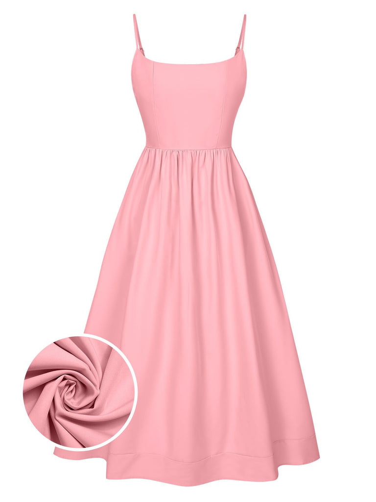 She slips into this 1940s U-Neck Spaghetti Strap Pleated Dress and suddenly it's a 1940s daydream
