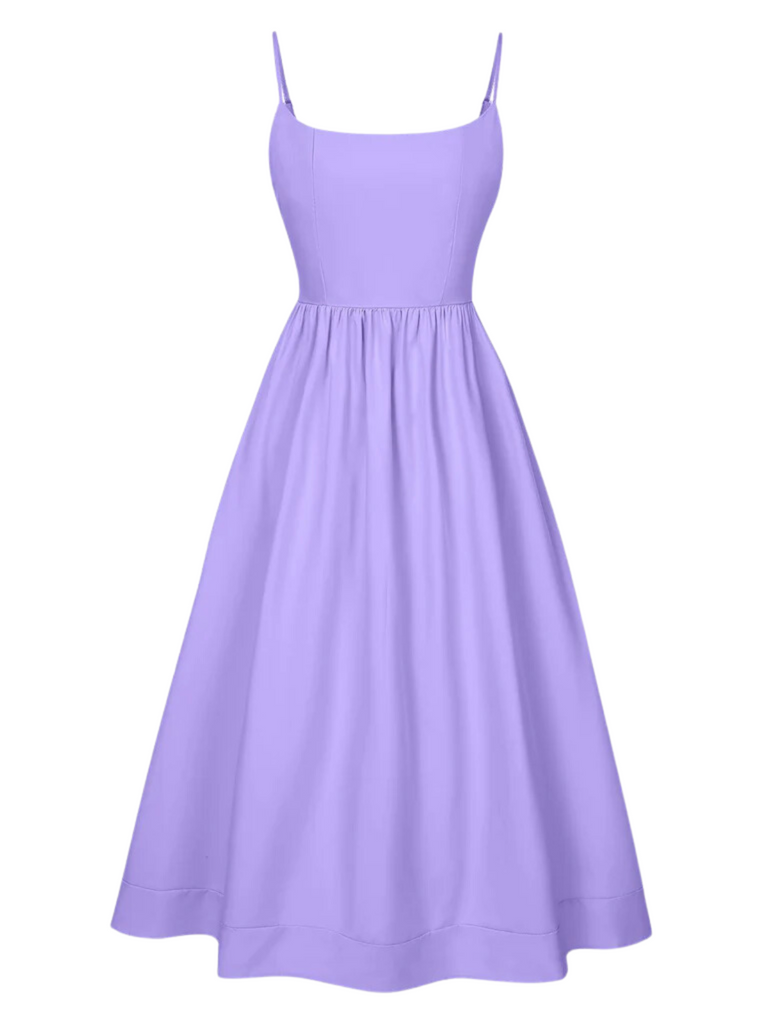 She slips into this 1940s U-Neck Spaghetti Strap Pleated Dress and suddenly it's a 1940s daydream