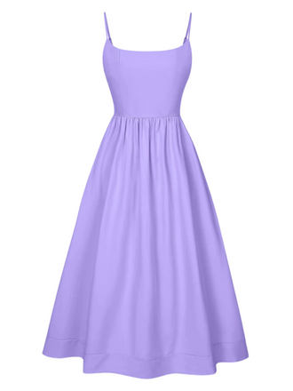 She slips into this 1940s U-Neck Spaghetti Strap Pleated Dress and suddenly it's a 1940s daydream