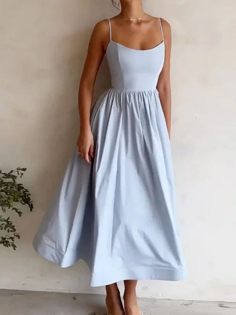 1940s U-Neck Spaghetti Strap Pleated Dress — the kind of 1940s dress that makes strangers smile