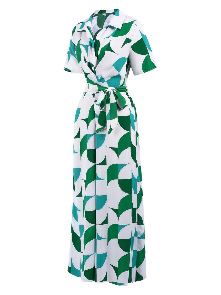 This 1940s V-Neck Contrast Print Belted Jumpsuit carries 1940s stories waiting to be told