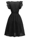 1940s V-Neck Cutout Cotton Smocked Ruffled Dress - vintage dress, retro fashion