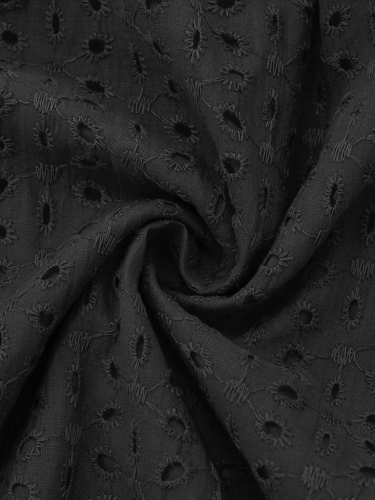 1940s V-Neck Cutout Cotton Smocked Ruffled Dress - vintage dress, retro fashion