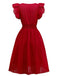 1940s V-Neck Cutout Cotton Smocked Ruffled Dress - vintage dress, retro fashion