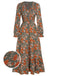 1940s V-Neck Floral Long-Sleeved Dress, vintage dress, retro fashion, floral print - perfect for women who love vintage and retro fashion