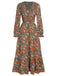 1940s V-Neck Floral Long-Sleeved Dress, vintage dress, retro fashion, floral print - perfect for women who love vintage and retro fashion