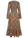 1940s V-Neck Floral Long-Sleeved Dress, vintage dress, retro fashion, floral print - perfect for women who love vintage and retro fashion