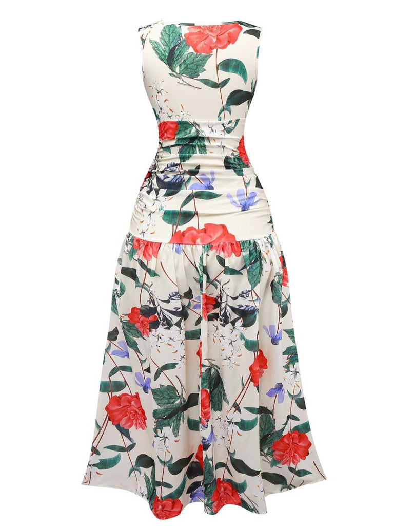 1940s V-Neck Floral Ruched Sleeveless Dress: where 1940s romance meets her modern spirit