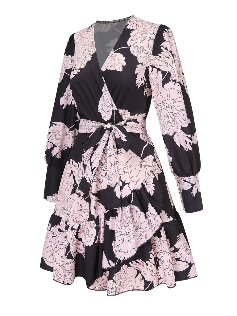 1940s V-Neck Peony Floral Belted Dress: where 1940s romance meets her modern spirit