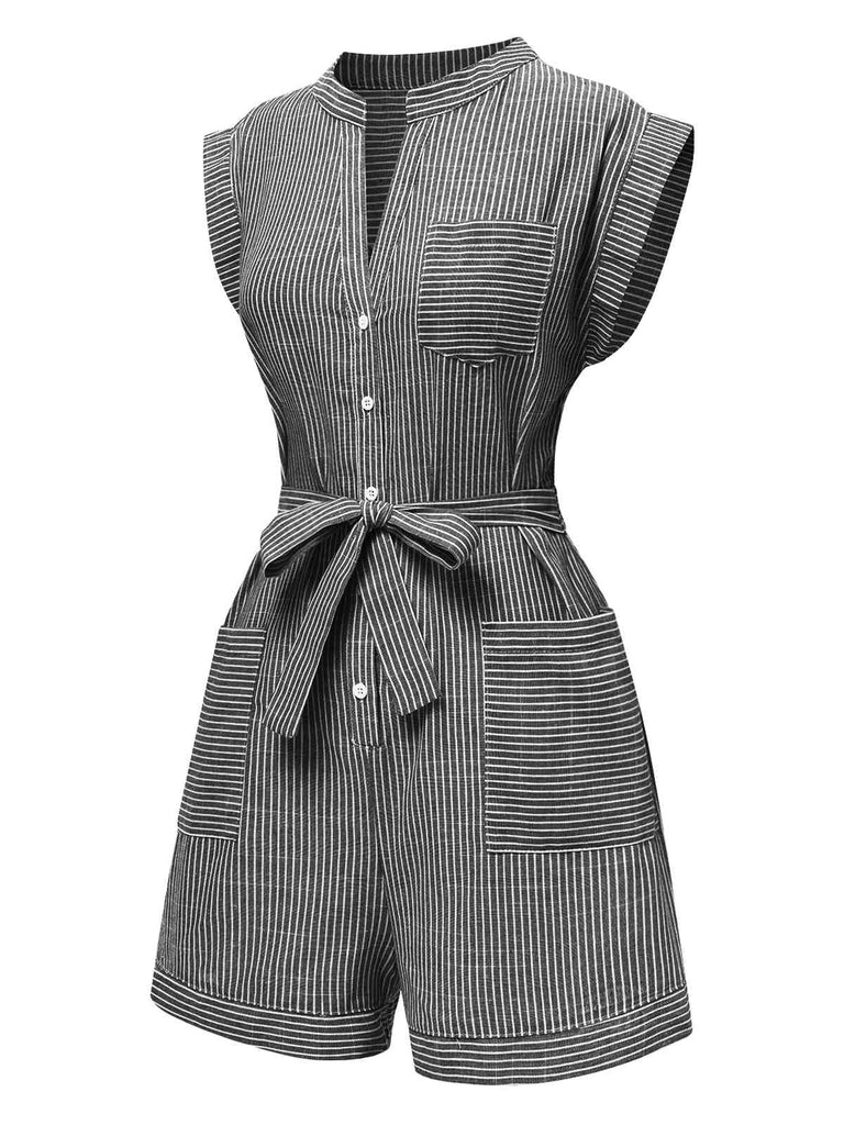 1940s VNeck Pockets Belted Stripe | 1940s | vintage romper, retro jumpsuit