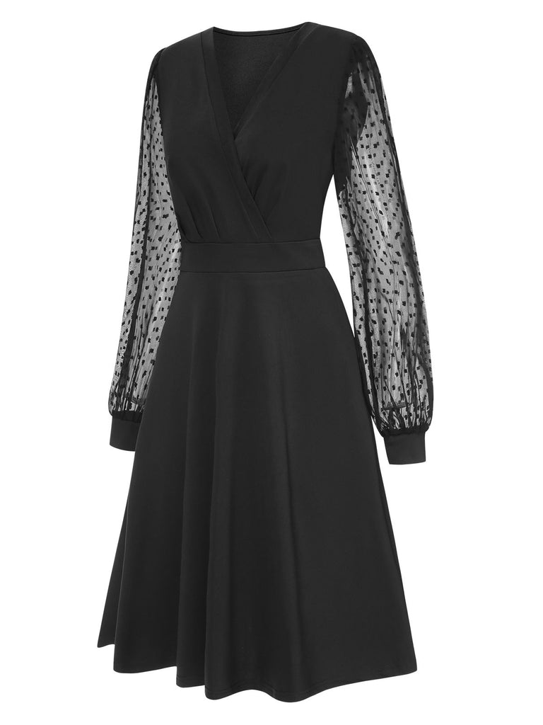 1940s V-Neck Solid Polka Dots Patchwork Dress, vintage dress, retro fashion - perfect for women who love vintage and retro fashion