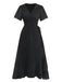 1940s V-Neck Textured Ruffle Hem Wrap Dress, vintage dress, retro fashion - perfect for women who love vintage and retro fashion