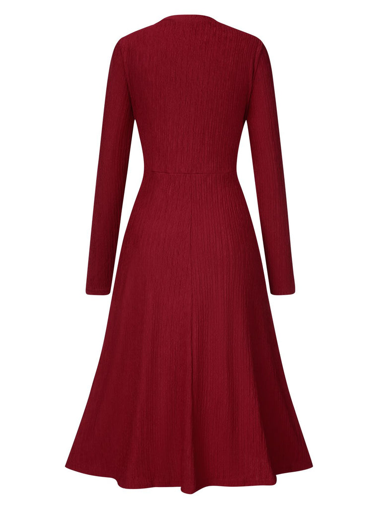 1940s V-Neck Wrap Waist A-Line Midi Dress: where 1940s romance meets her modern spirit