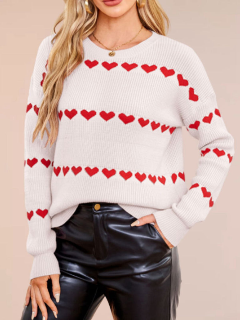 1940s Valentine's Day Heart Knitted Sweater - vintage fashion, retro style