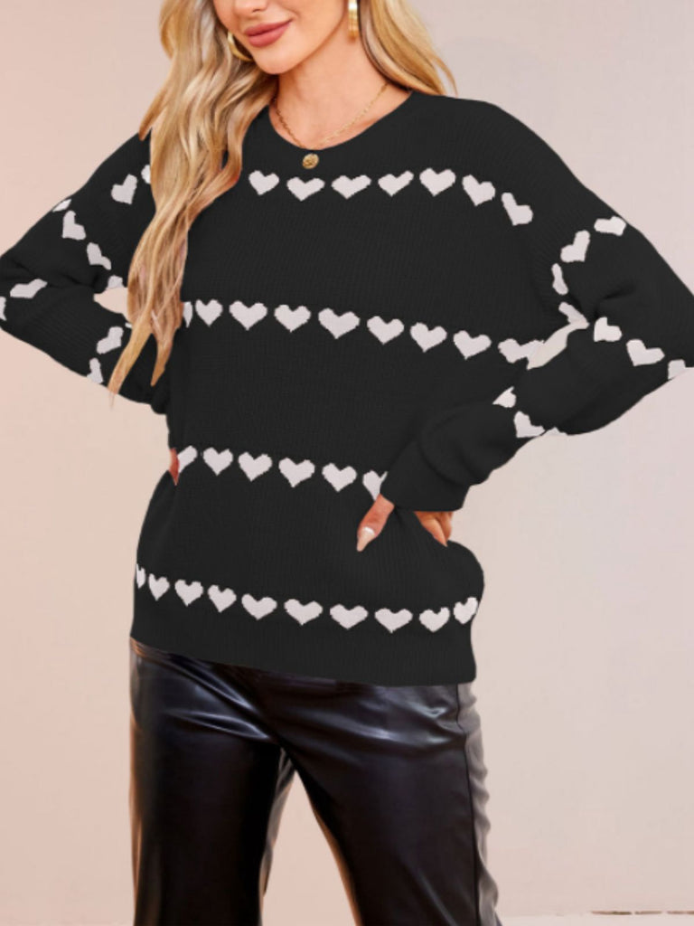 1940s Valentine's Day Heart Knitted Sweater - vintage fashion, retro style