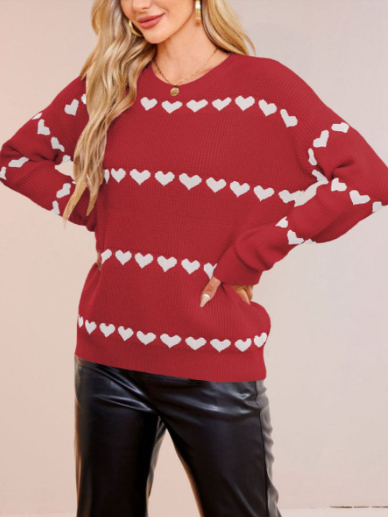 1940s Valentine's Day Heart Knitted Sweater - vintage fashion, retro style