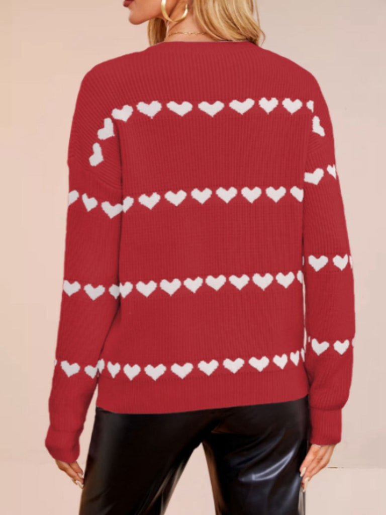 1940s Valentine's Day Heart Knitted Sweater - vintage fashion, retro style