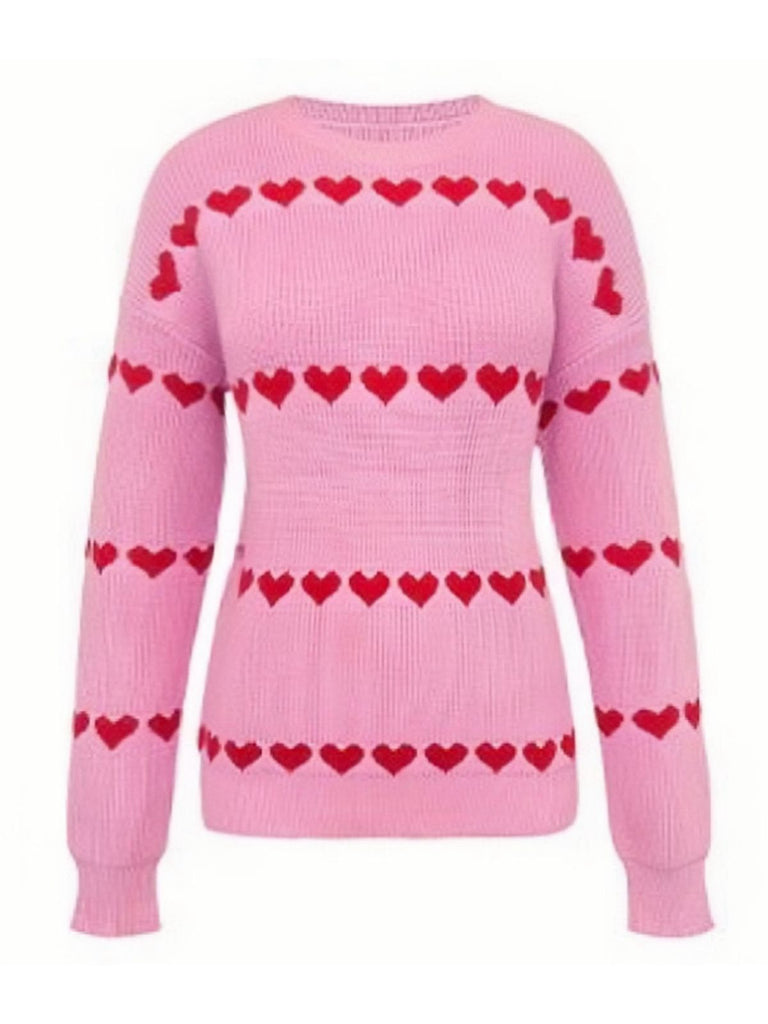 1940s Valentine's Day Heart Knitted Sweater - vintage fashion, retro style