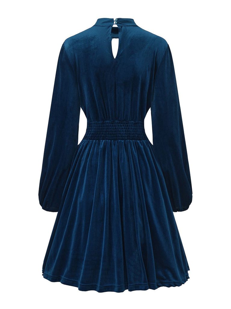 1940s Velvet Cutout Pleated Lantern Sleeve Dress - vintage dress, retro fashion