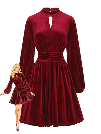 1940s Velvet Cutout Pleated Lantern Sleeve Dress - vintage dress, retro fashion