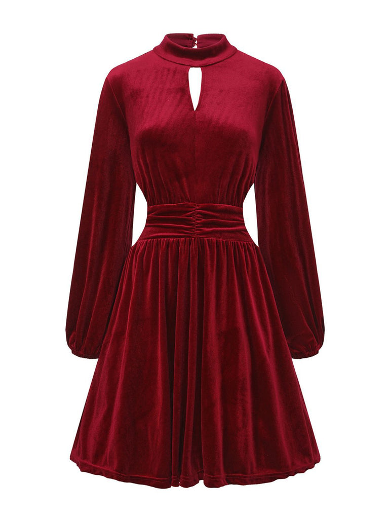 1940s Velvet Cutout Pleated Lantern Sleeve Dress - vintage dress, retro fashion