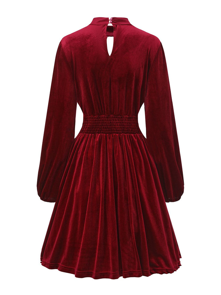1940s Velvet Cutout Pleated Lantern Sleeve Dress - vintage dress, retro fashion