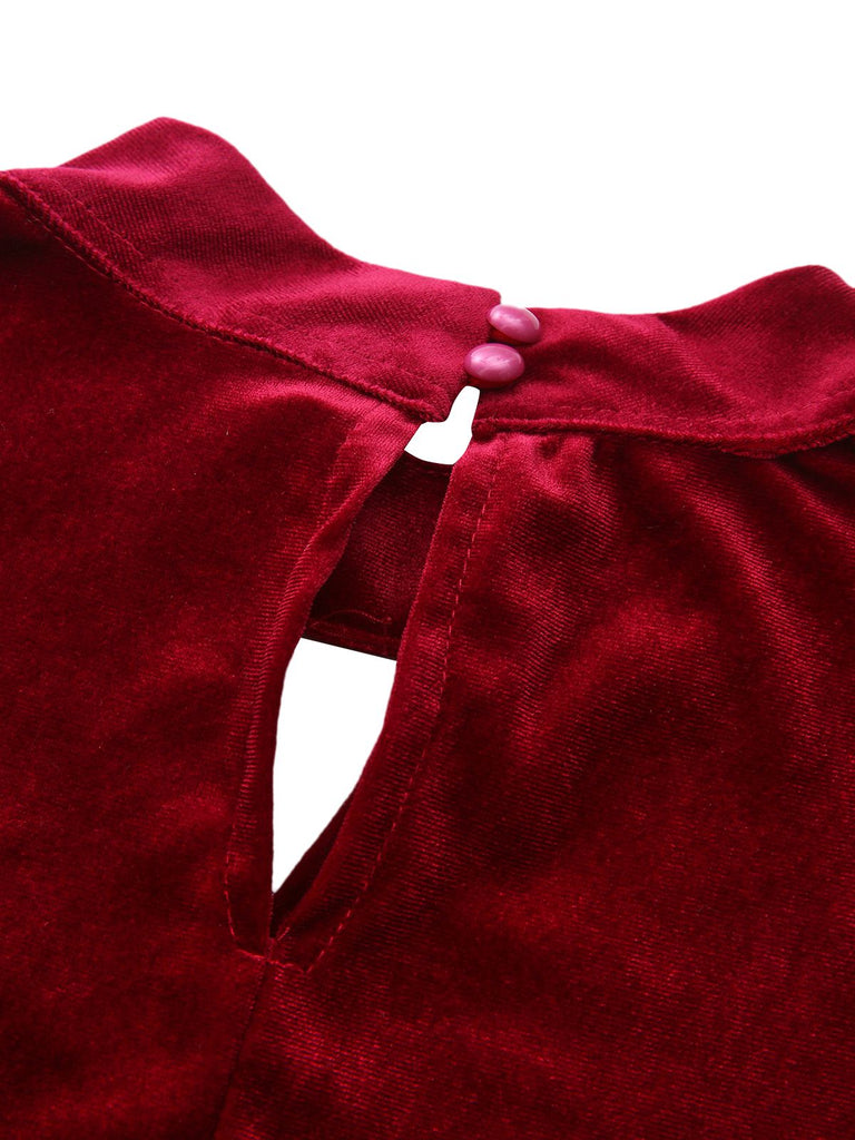 1940s Velvet Cutout Pleated Lantern Sleeve Dress - vintage dress, retro fashion