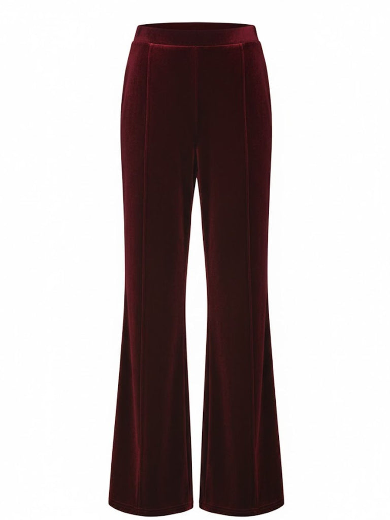 1940s Velvet High-Waist Solid Flare Pants - vintage fashion, retro style
