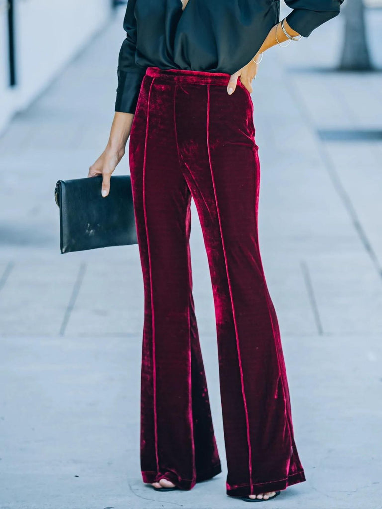 1940s Velvet High-Waist Solid Flare Pants - vintage fashion, retro style