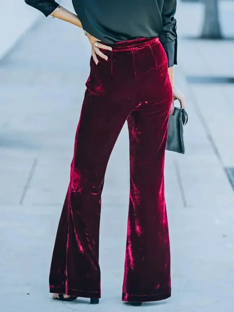 1940s Velvet High-Waist Solid Flare Pants - vintage fashion, retro style
