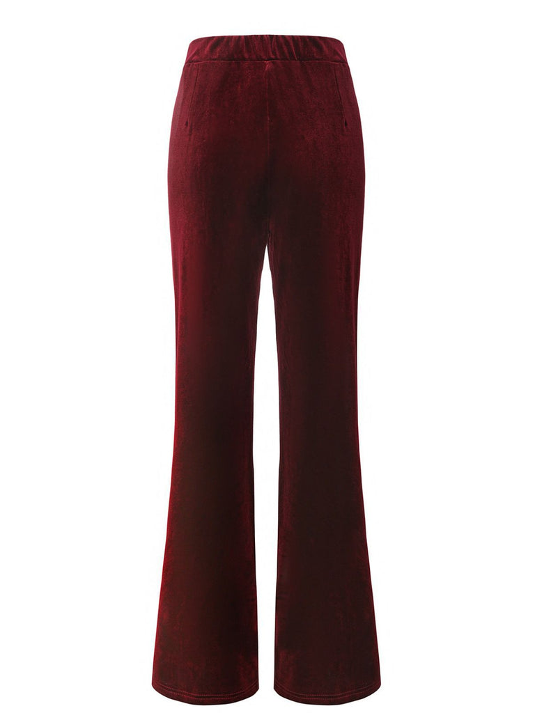 1940s Velvet High-Waist Solid Flare Pants - vintage fashion, retro style