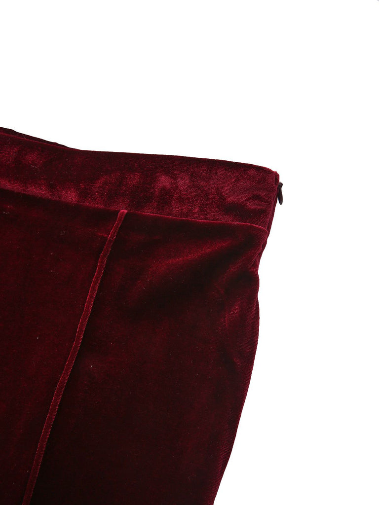 1940s Velvet High-Waist Solid Flare Pants - vintage fashion, retro style
