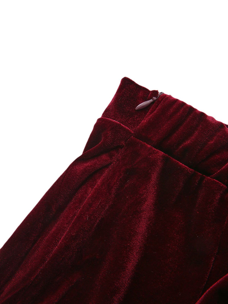 1940s Velvet High-Waist Solid Flare Pants - vintage fashion, retro style