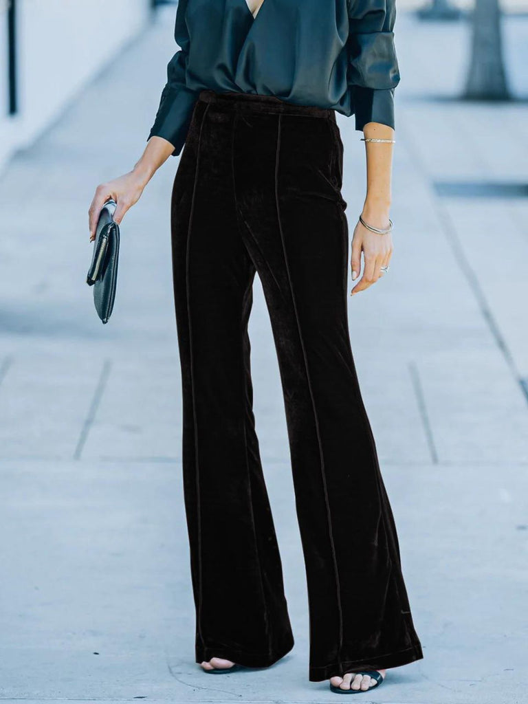 1940s Velvet High-Waist Solid Flare Pants - vintage fashion, retro style