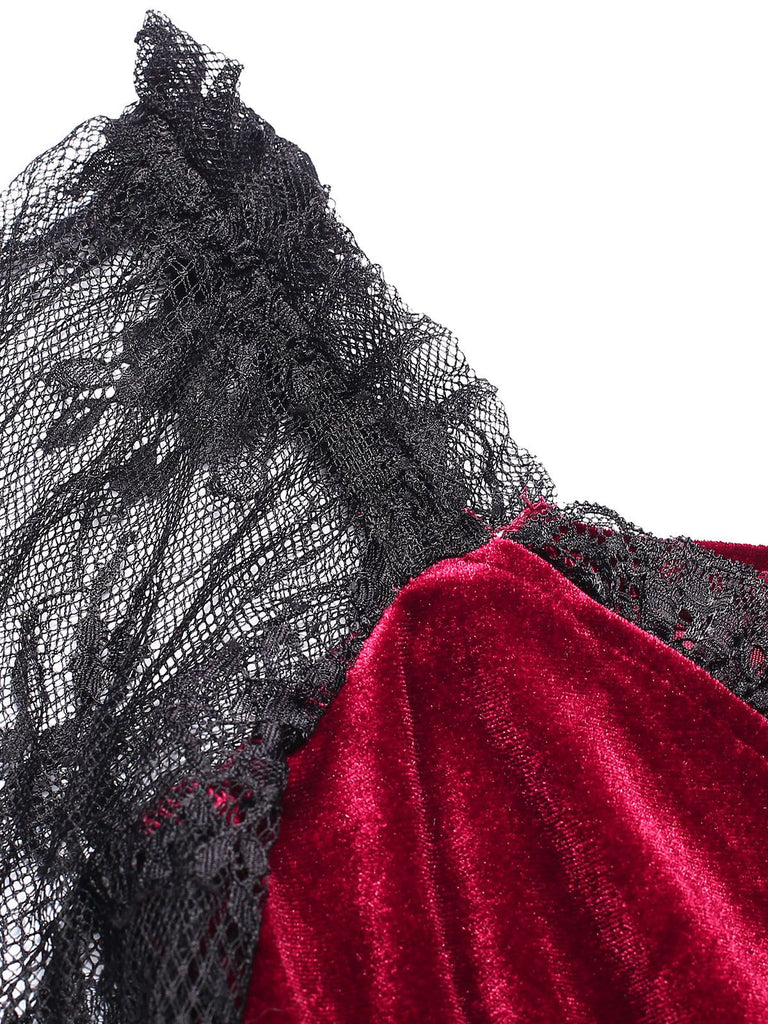 1940s Velvet Lace Flared Patchwork Dress, vintage dress, retro fashion, lace detail - perfect for women who love vintage and retro fashion