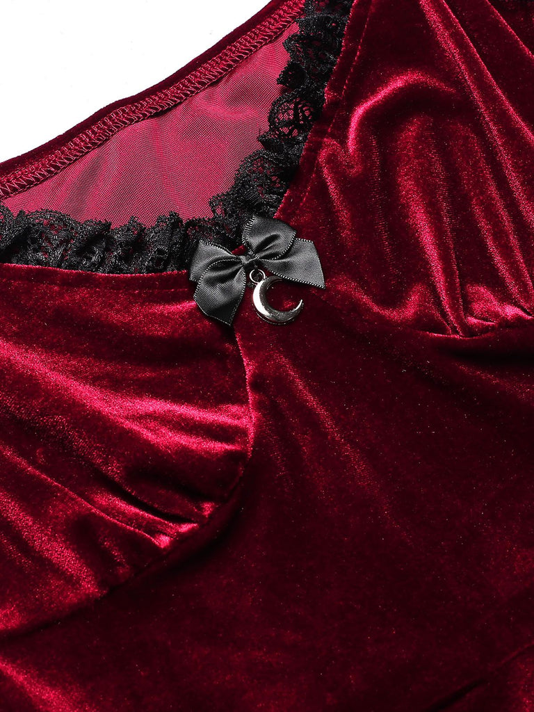 1940s Velvet Lace Flared Patchwork Dress, vintage dress, retro fashion, lace detail - perfect for women who love vintage and retro fashion