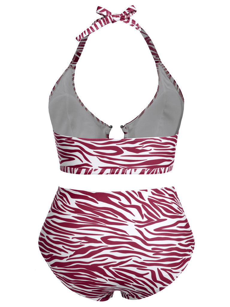 [Plus Size] 1940s Zebra Print Cutout Halter Swimsuit, vintage swimsuit, pin-up swimwear - perfect for women who love vintage and retro fashion