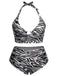 [Plus Size] 1940s Zebra Print Cutout Halter Swimsuit, vintage swimsuit, pin-up swimwear - perfect for women who love vintage and retro fashion