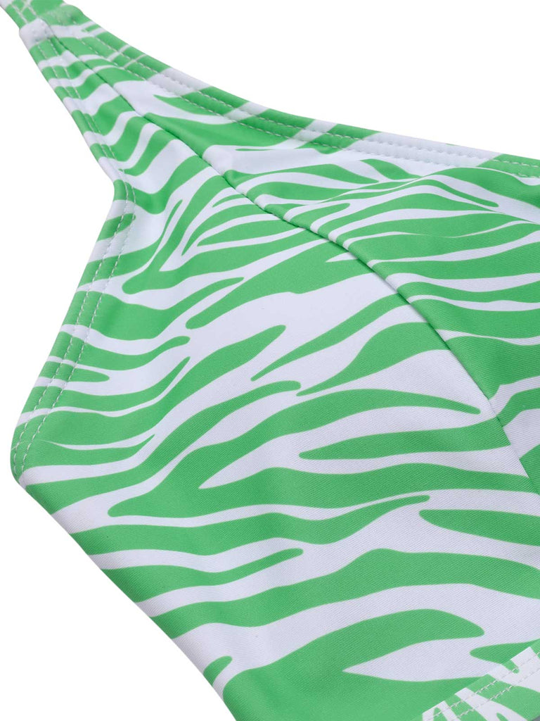[Plus Size] 1940s Zebra Print Cutout Halter Swimsuit, vintage swimsuit, pin-up swimwear - perfect for women who love vintage and retro fashion