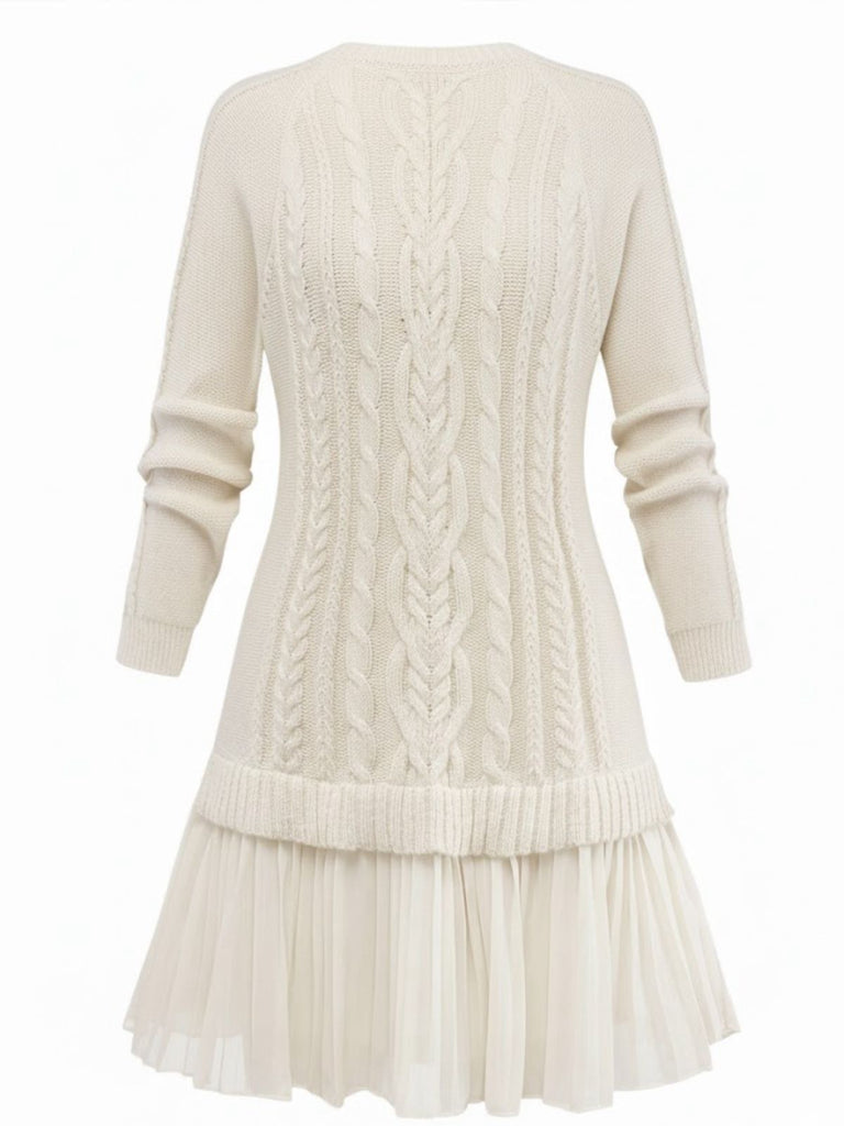 1940s Solid Cable Knit Pleated Hem Sweater Dress, vintage dress, retro fashion - perfect for women who love vintage and retro fashion